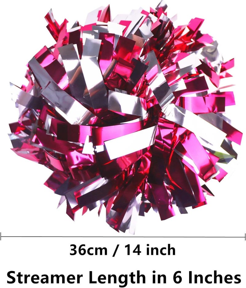 GUIFIER 2 Pack 6 Inches Metallic Cheerleading Pom Poms, Cheer Pom Pom with Baton Handle, Pompoms Cheerleader for Kids Girls Cheering Squad - Image 2